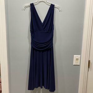 Navy blue Vneck and Vback cinched waist dress